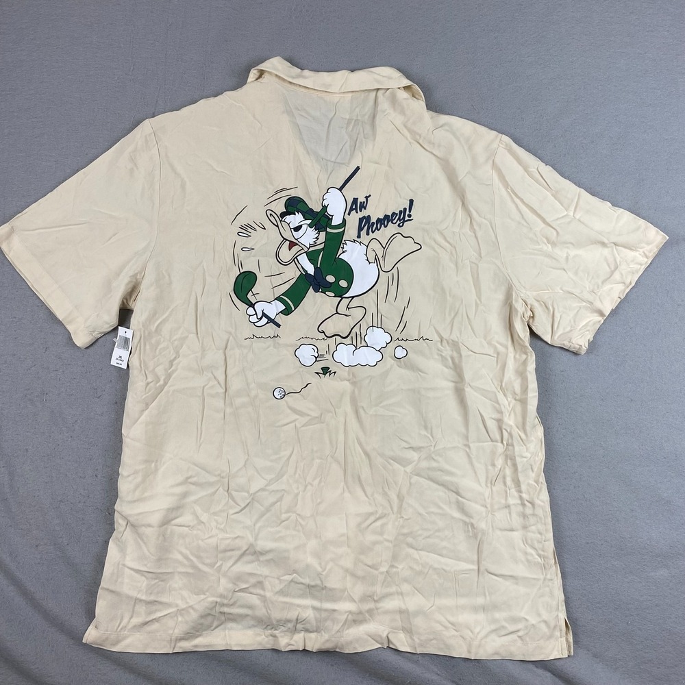 NEW Disney Shirt Adult XXL 2XL Donald Duck Golf Woven Button Up White Parks Mens
